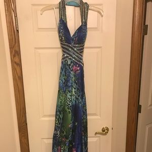 Blue Open Back Prom Dress